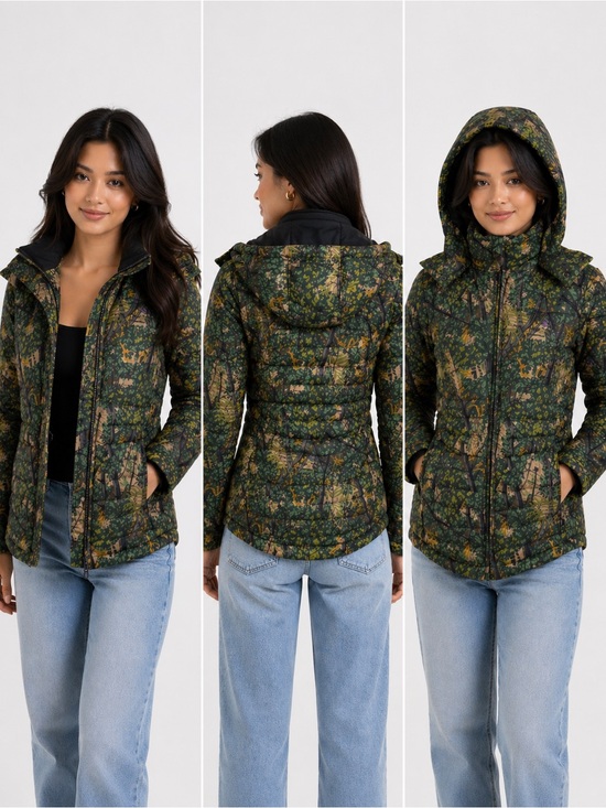 Bushlan Jackets & Blazers - Bushlan Camo Insulated Puffer Jacket S Hooded Hunting Coat Woodland Leaf Print